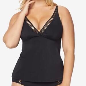Ruby Ribbon Black Padded Shelf Bra V-Neck Swimsuit Tankini Top NWT